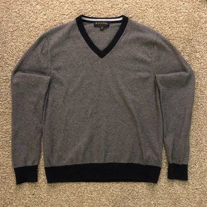 Brooks Brothers Blue Gray Striped M V-Neck Sweater